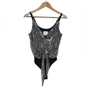 J.O.A Revolve Tie Front Cami Animal Print Sequined Bodysuit Size Extra Small